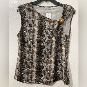 Notations One-Shoulder Snake Print Tank Top in Brown and Black